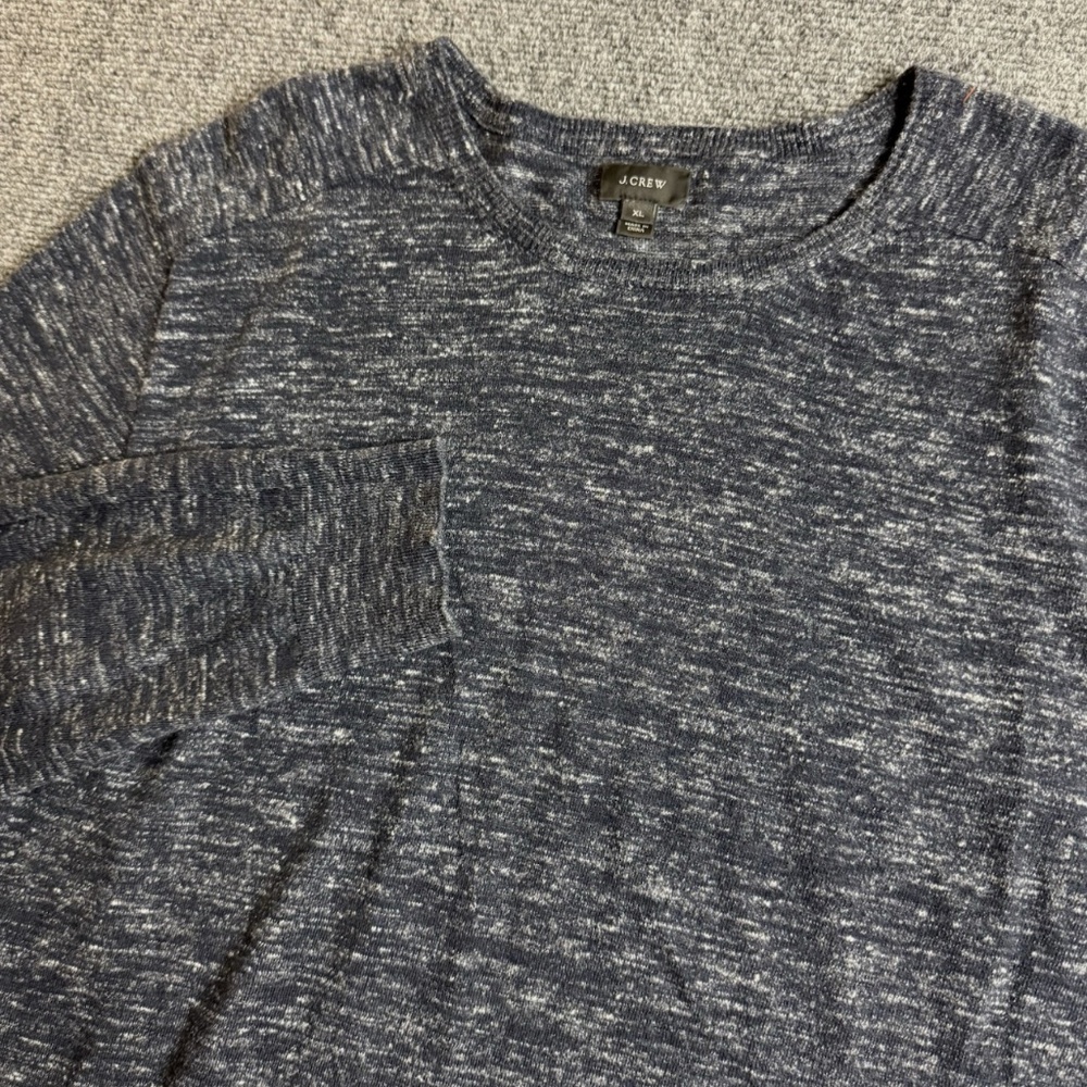 J Crew Linen Blend Sweater Mens Extra Large Pullover Navy Blue Melange V-Neck XL